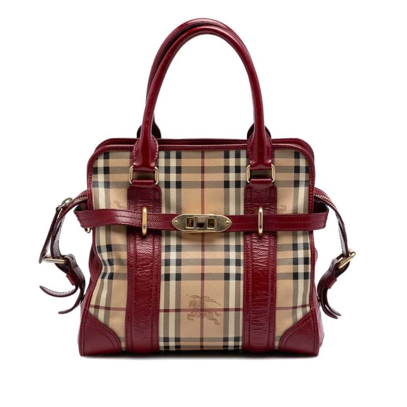 Burberry Haymarket Check Coated Canvas Minford Portrait Satchel Beige Very good condition - Front View