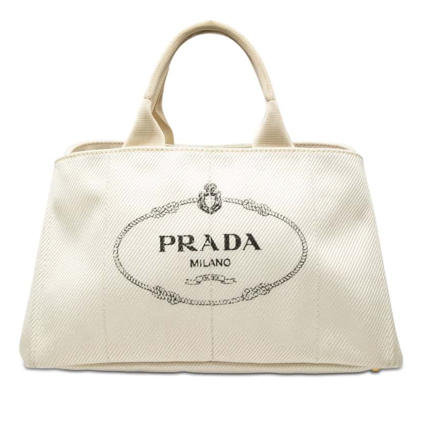 Prada Large Denim Canapa Logo Satchel White Very good condition - Front View