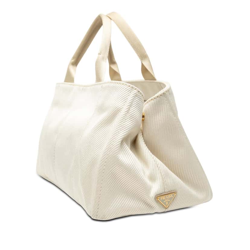 Prada Large Denim Canapa Logo Satchel White Very good condition - Back View