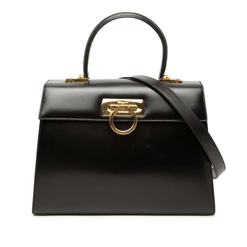Salvatore Ferragamo Leather Gancini Iconic Top Handle Bag Black Leather Very good condition - Front View