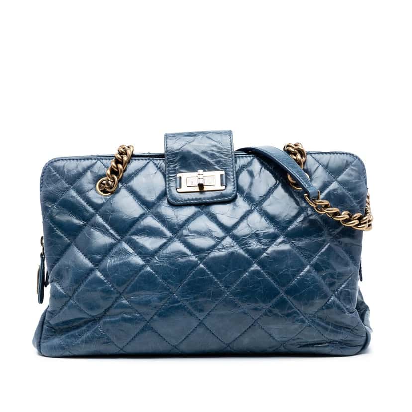 Chanel Quilted Aged Calfskin Reissue 2.55 Tote Blue Leather Very good condition - Front View