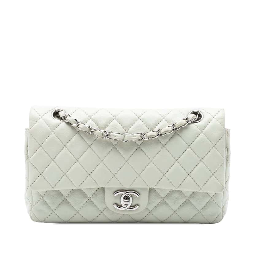 Chanel Medium Classic Caviar Double Flap White Leather Very good condition - Front View