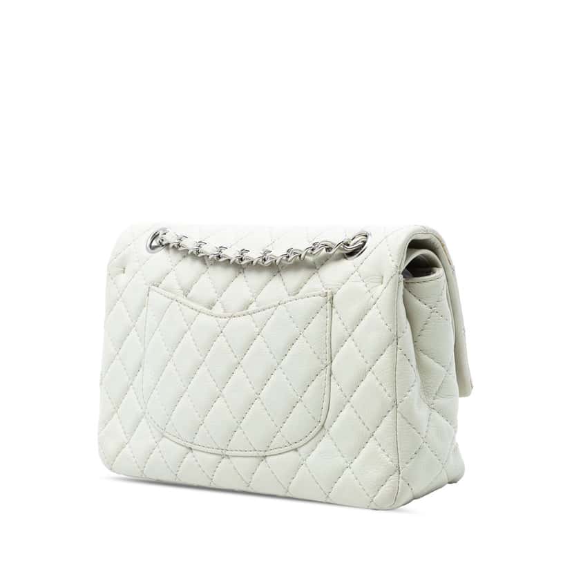 Chanel Medium Classic Caviar Double Flap White Leather Very good condition - Back View