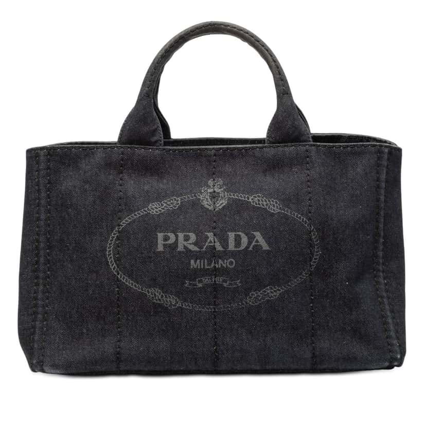 Prada Denim Canapa Logo Satchel Black Very good condition - Front View