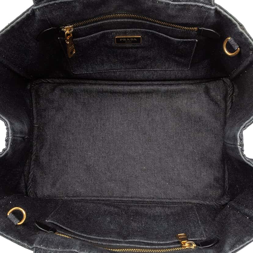 Prada Denim Canapa Logo Satchel Black Very good condition - Model View