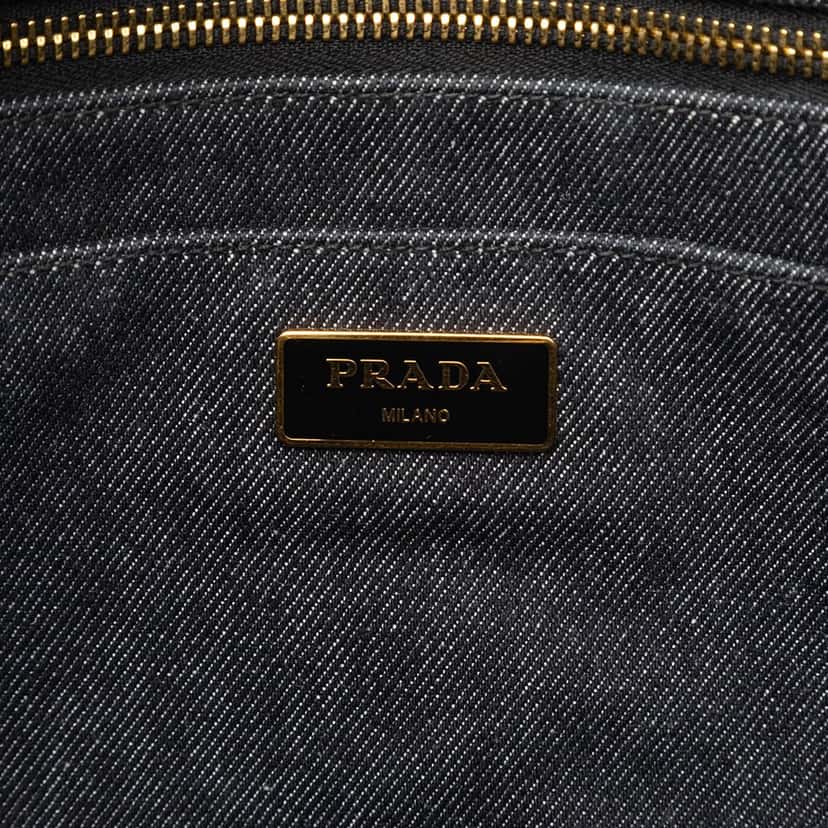 Prada Denim Canapa Logo Satchel Black Very good condition - Box View