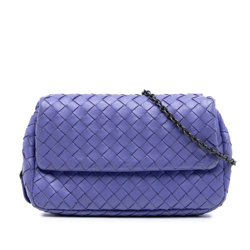 Bottega Veneta Mini Nappa Intrecciato Expandable Chain Flap Crossbody Purple Leather Very good condition - Front View