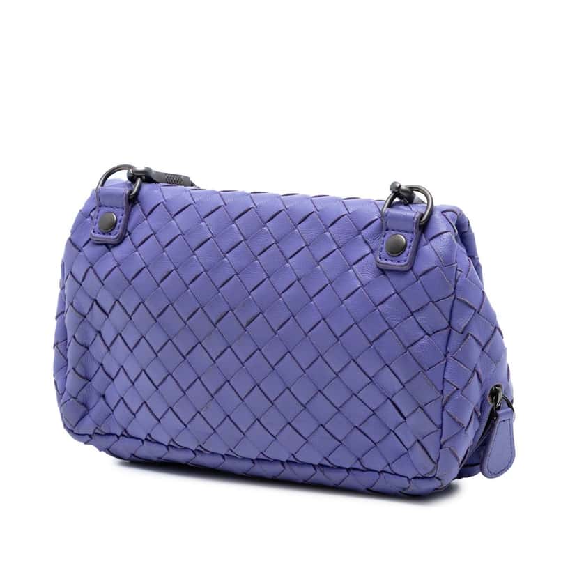 Bottega Veneta Mini Nappa Intrecciato Expandable Chain Flap Crossbody Purple Leather Very good condition - Back View