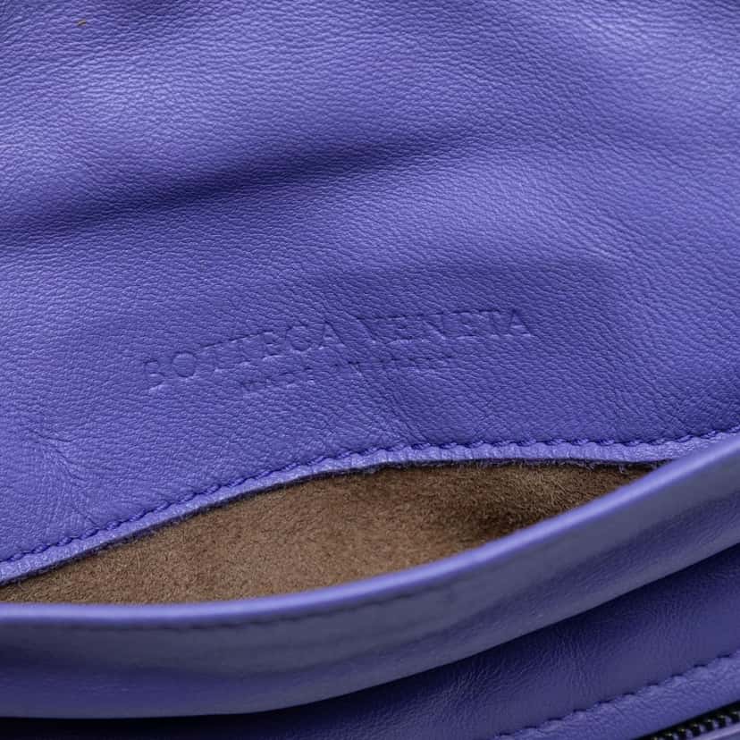 Bottega Veneta Mini Nappa Intrecciato Expandable Chain Flap Crossbody Purple Leather Very good condition - Box View