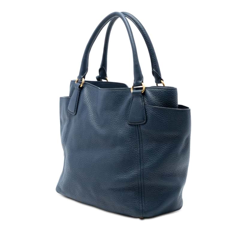 Prada Vitello Daino Side Pocket Convertible Tote Blue Leather Very good condition - Back View