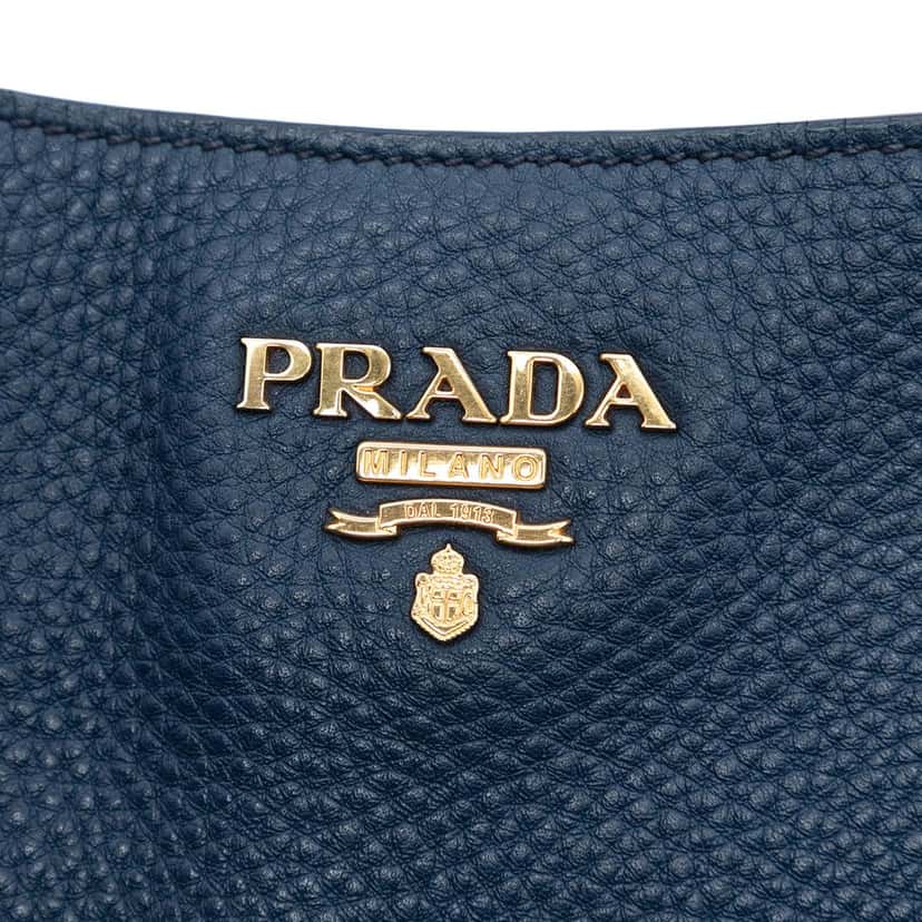 Prada Vitello Daino Side Pocket Convertible Tote Blue Leather Very good condition - Box View