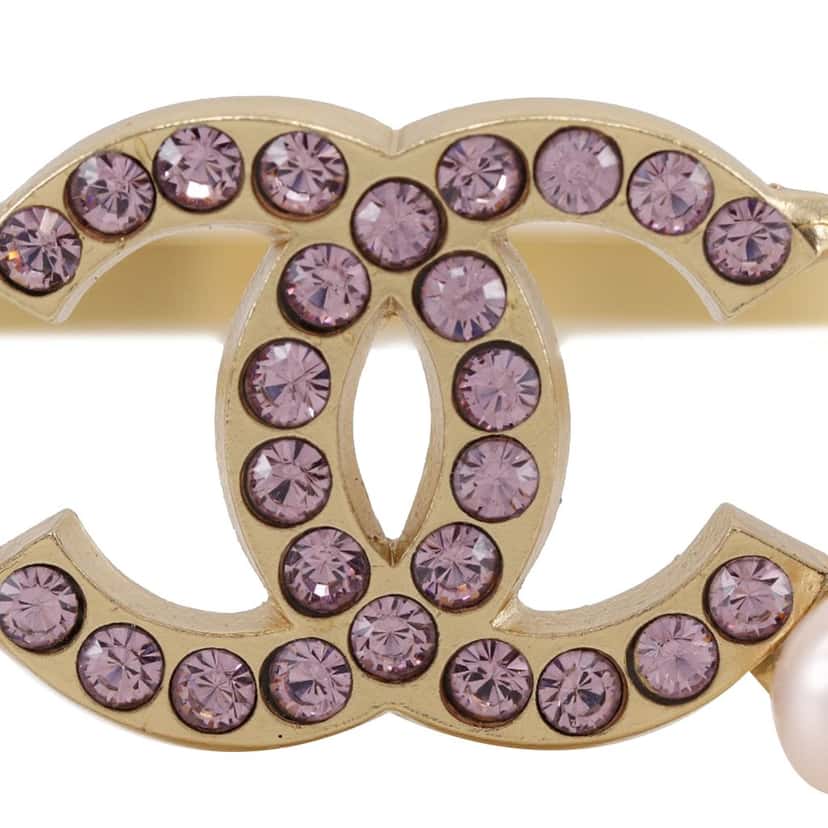 Chanel CC Gold Plated Rhinestone and Faux Pearl Bangle Gold Metal Very good condition - Back View