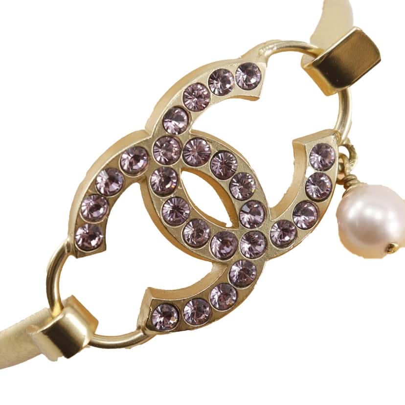 Chanel CC Gold Plated Rhinestone and Faux Pearl Bangle Gold Metal Very good condition - Inside View