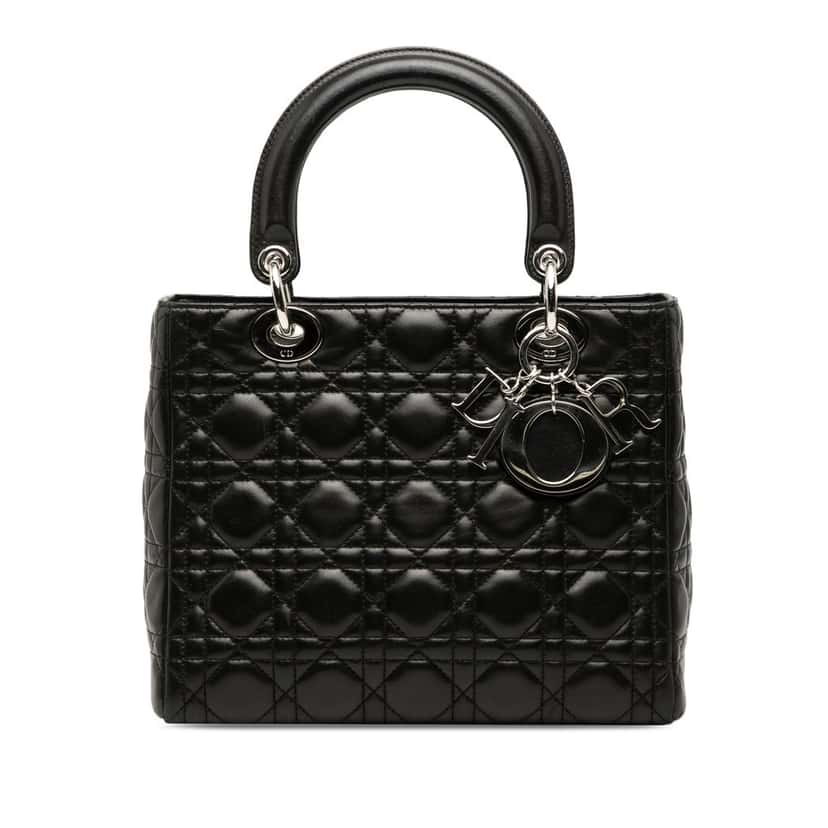 Dior Medium Lambskin Cannage Lady Dior Black Leather Very good condition - Front View