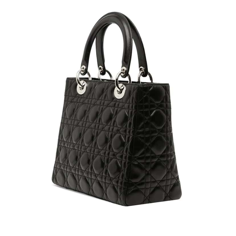 Dior Medium Lambskin Cannage Lady Dior Black Leather Very good condition - Back View