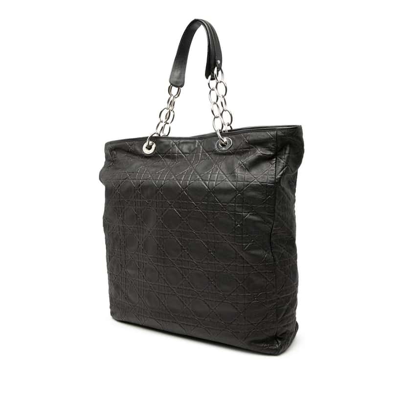 Dior Large Lambskin Cannage Lady Dior Soft Shopping Tote Black Leather Very good condition - Back View