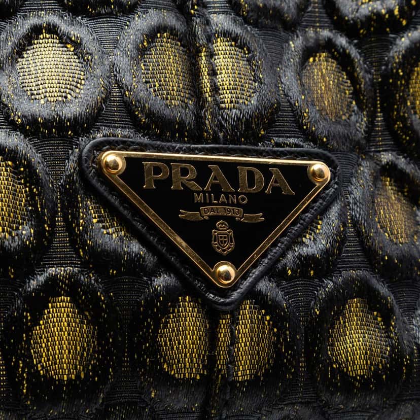 Prada Tessuto Broccato Canapa Tote Gold Very good condition - Box View