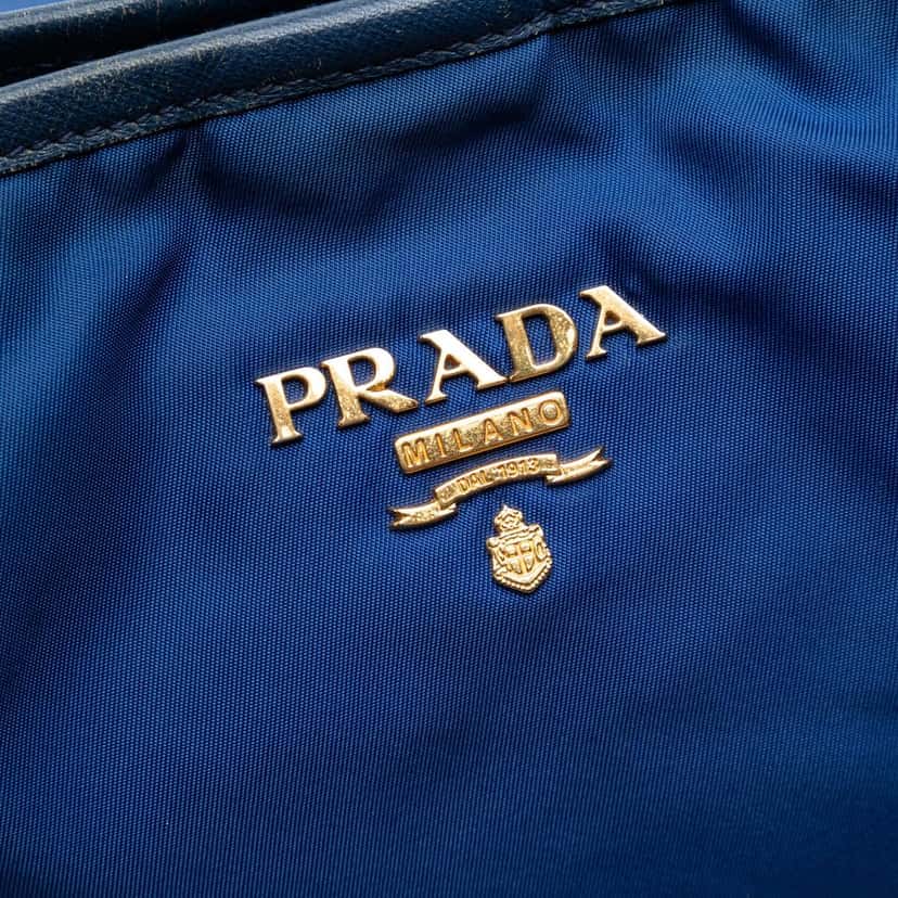 Prada Saffiano Trimmed Tessuto Tote Blue Very good condition - Box View