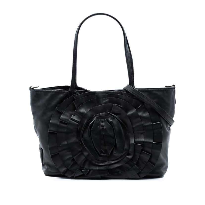 Valentino Small Nappa Petale Tote Black Leather Very good condition - Front View