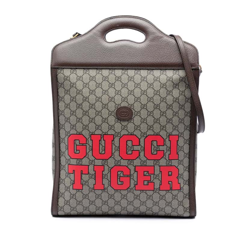 Gucci GG Supreme Web Tiger Satchel Beige Very good condition - Front View