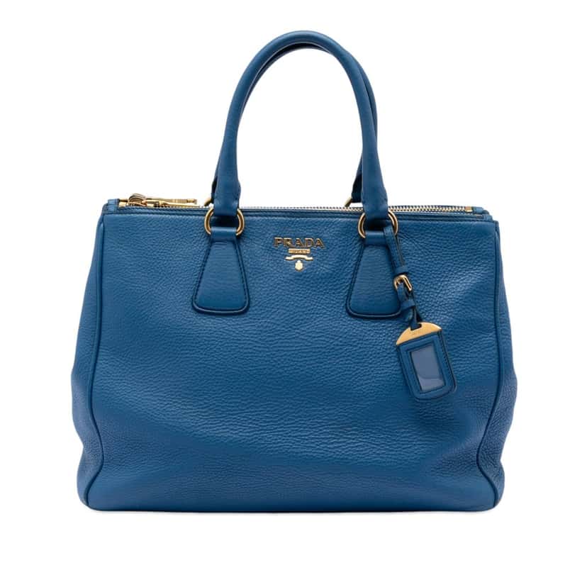 Prada Vitello Daino Double Zip Convertible Tote Blue Leather Very good condition - Front View