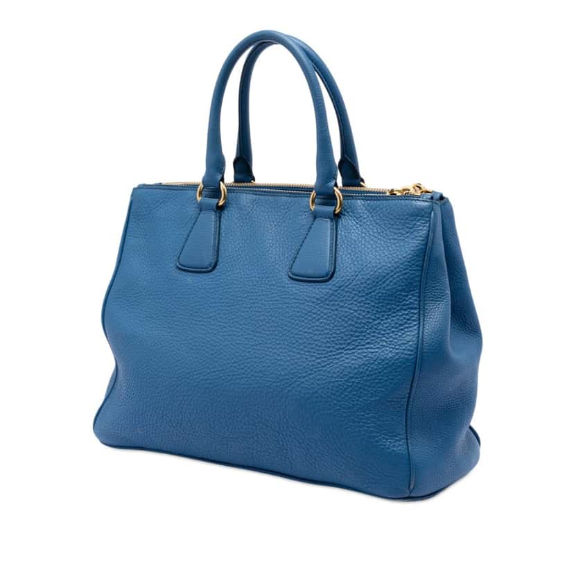 Prada Vitello Daino Double Zip Convertible Tote Blue Leather Very good condition - Back View