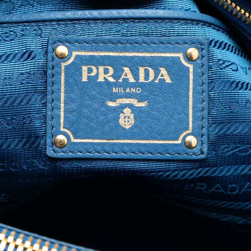 Prada Vitello Daino Double Zip Convertible Tote Blue Leather Very good condition - Box View
