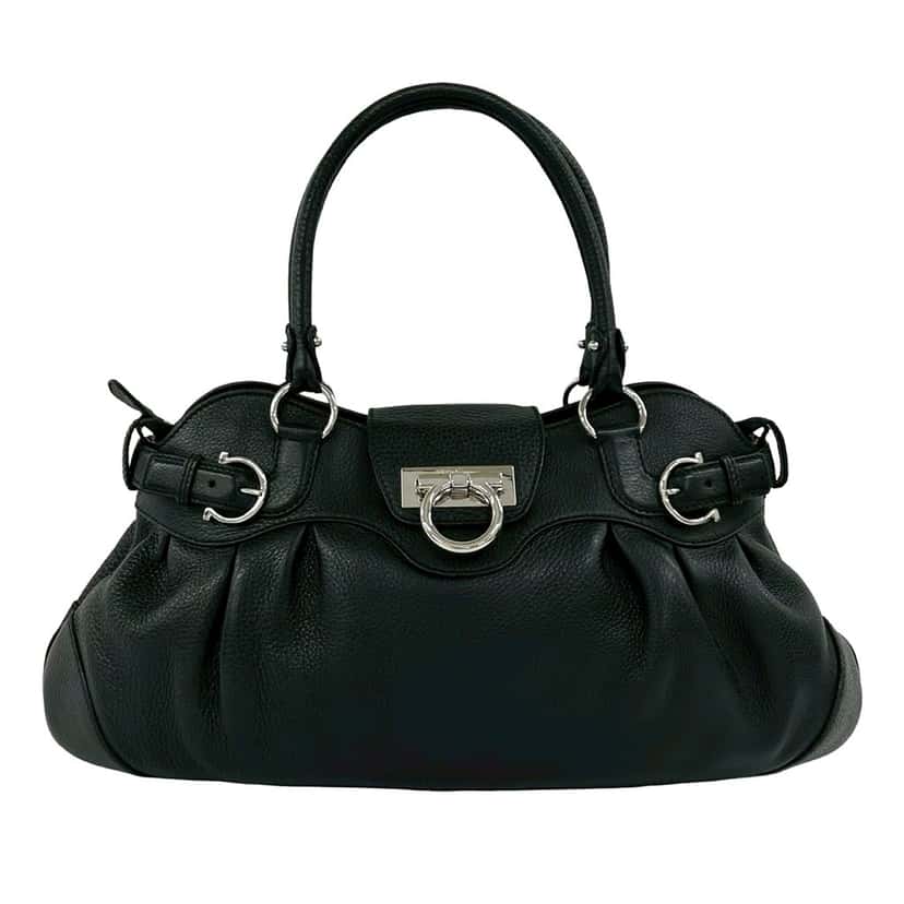 Ferragamo Leather Gancini Marisa Handbag Black Leather Very good condition - Front View