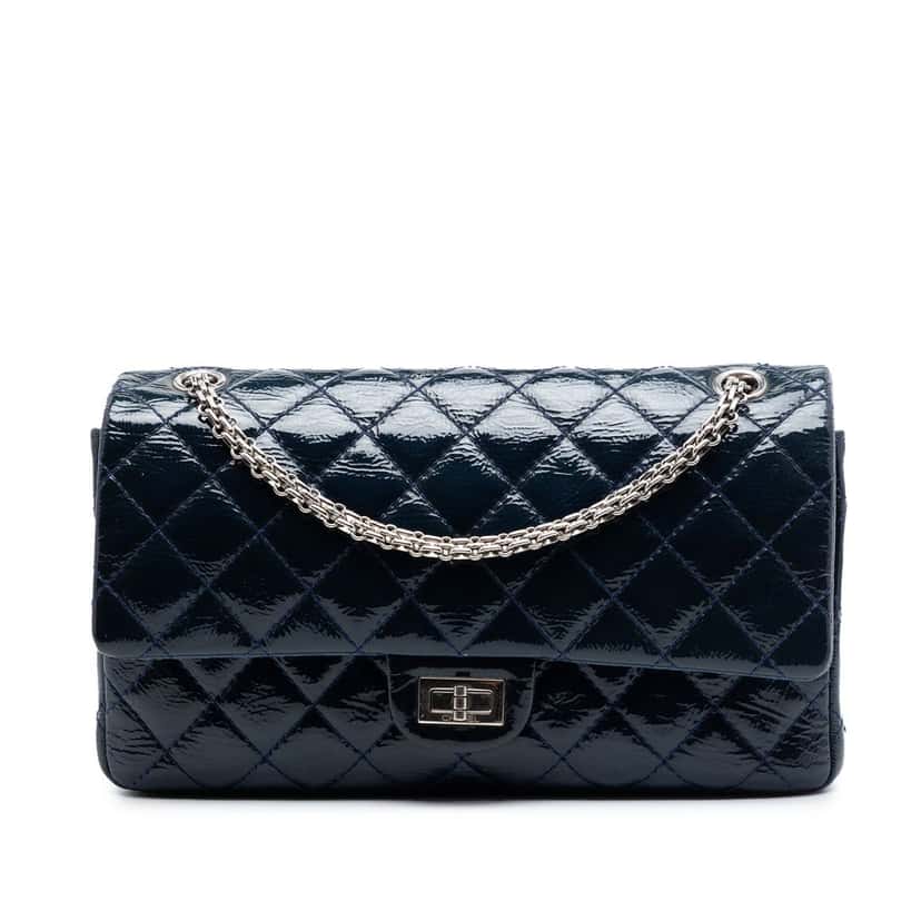 Chanel Quilted Crinkled Patent Reissue 2.55 Double Flap 226 Blue Leather Very good condition - Front View