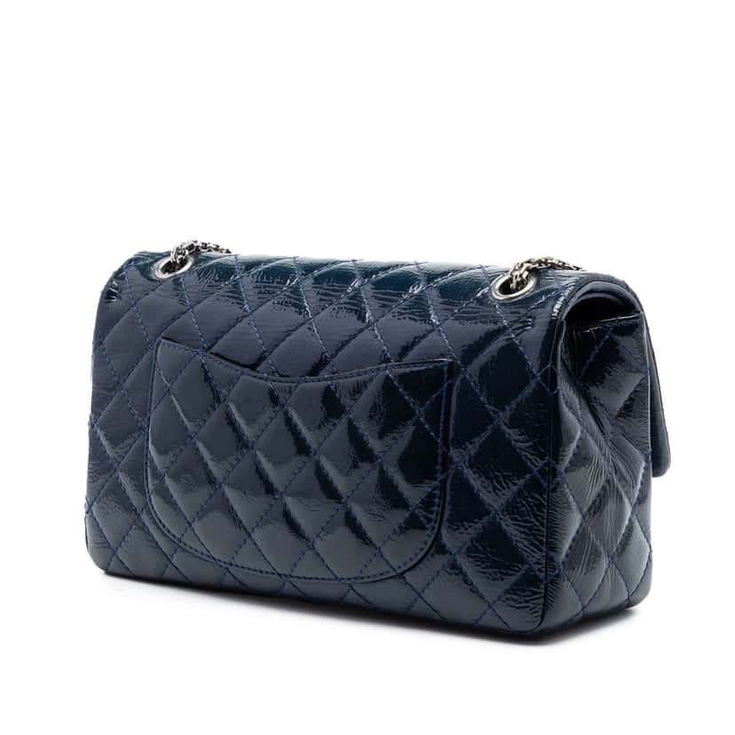 Chanel Quilted Crinkled Patent Reissue 2.55 Double Flap 226 Blue Leather Very good condition - Back View