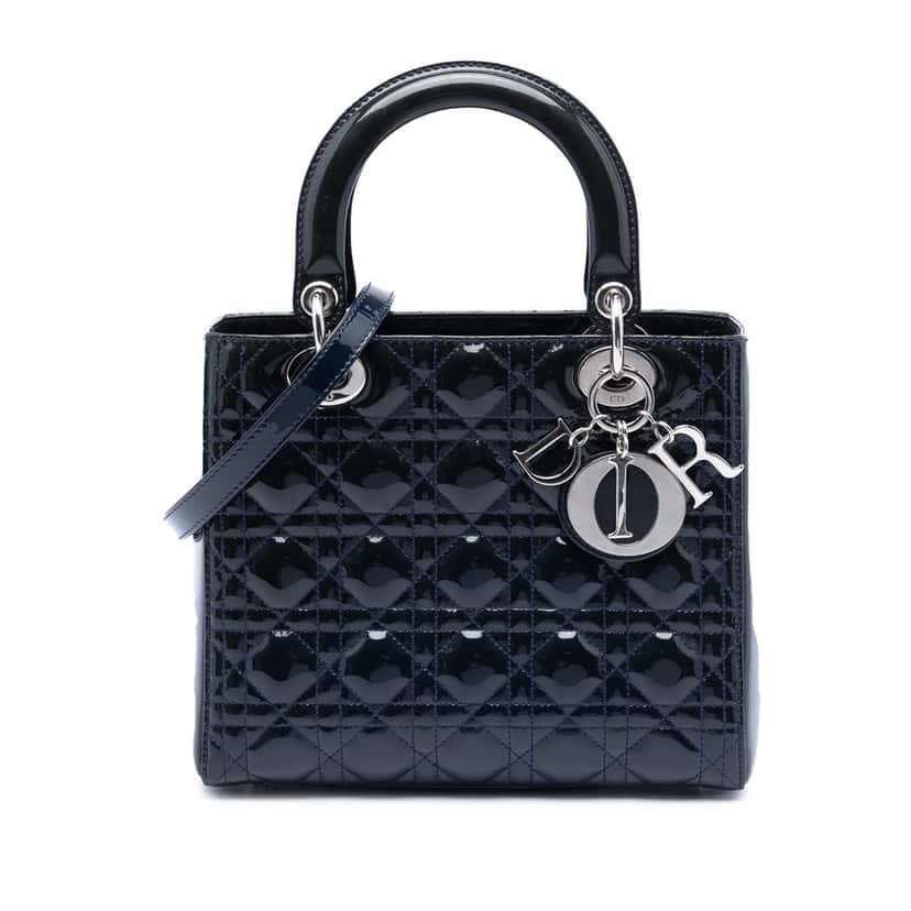 Dior Medium Patent Cannage Lady Dior Blue Leather Very good condition - Front View