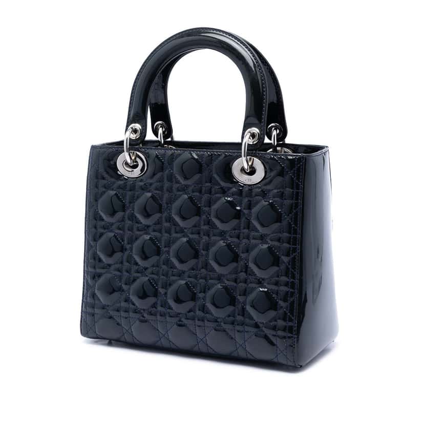 Dior Medium Patent Cannage Lady Dior Blue Leather Very good condition - Back View