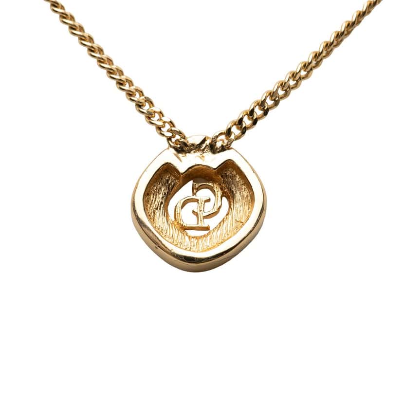 Dior Gold Plated Crystal CD Diamond Pendant Necklace Gold Metal Very good condition - Back View