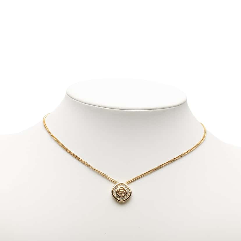 Dior Gold Plated Crystal CD Diamond Pendant Necklace Gold Metal Very good condition - Box View