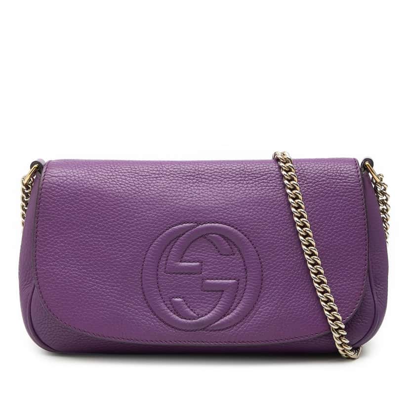 Gucci Medium Calfskin Soho Chain Flap Crossbody Purple Leather Very good condition - Front View