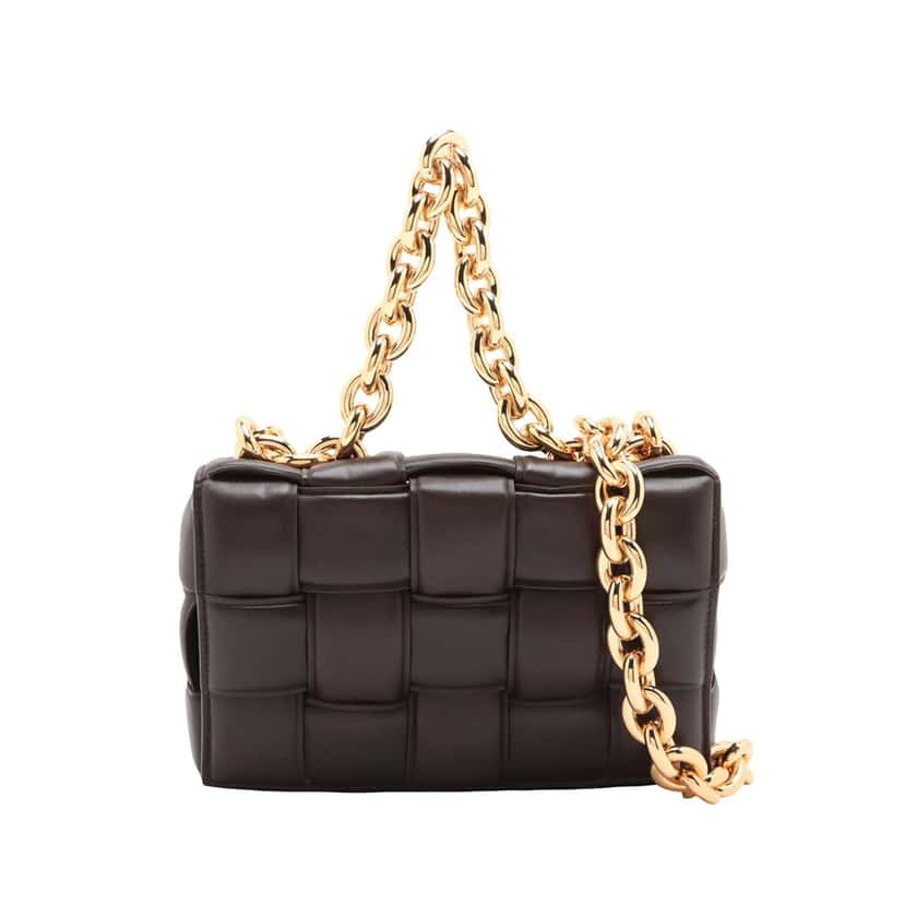 Bottega Veneta Nappa Intrecciato Padded Chain Cassette Satchel Brown Leather Very good condition - Front View