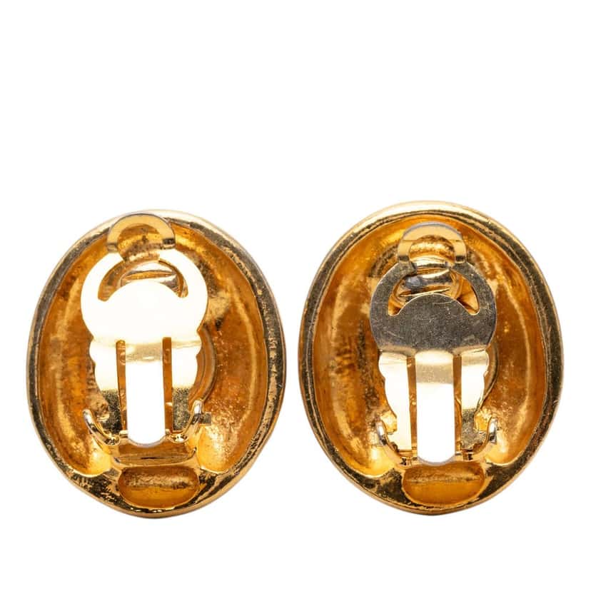 Chanel Gold Plated Mademoiselle Oval Clip On Earrings Gold Metal Very good condition - Back View