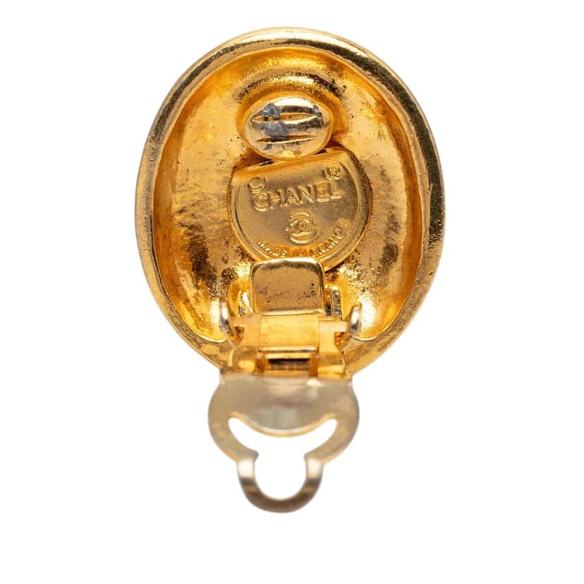 Chanel Gold Plated Mademoiselle Oval Clip On Earrings Gold Metal Very good condition - Inside View