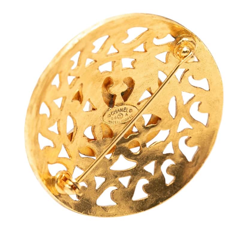 Chanel CC Gold Plated Medallion Round Brooch Gold Metal Very good condition - Inside View