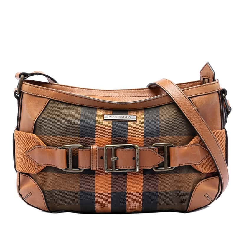 Burberry Mega Check Canvas and Leather Belted Crossbody Brown Very good condition - Front View