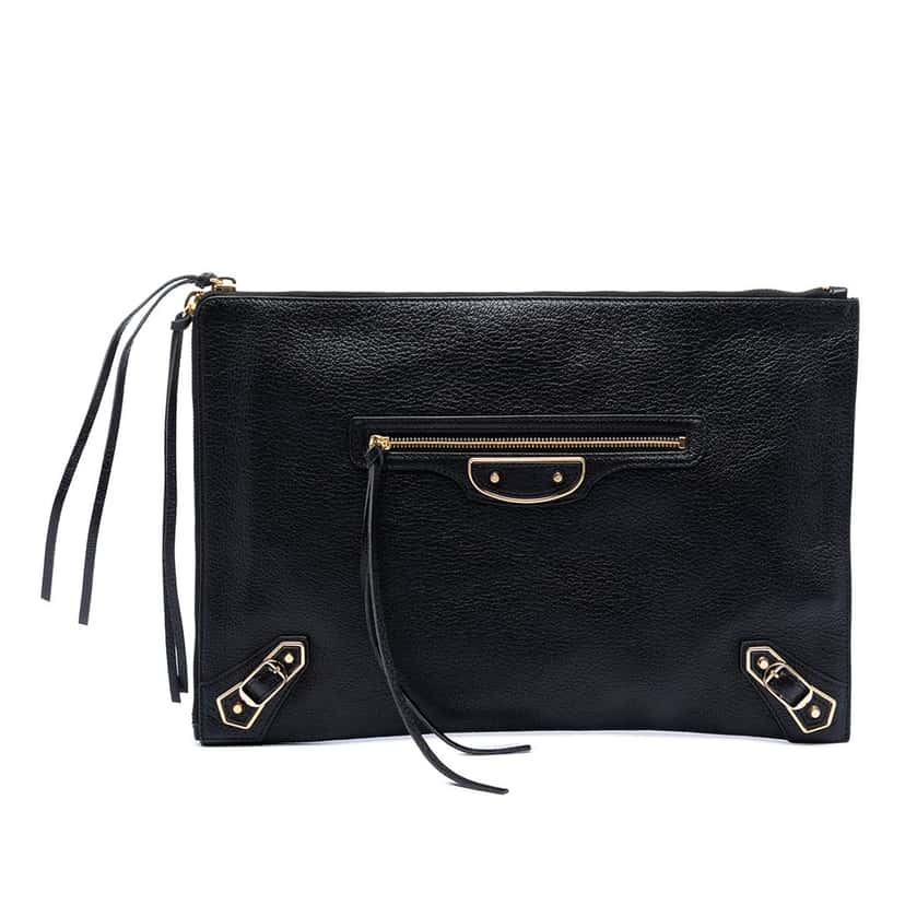 Balenciaga Goatskin Motocross Classic Metallic Edge Clutch Black Leather Very good condition - Front View