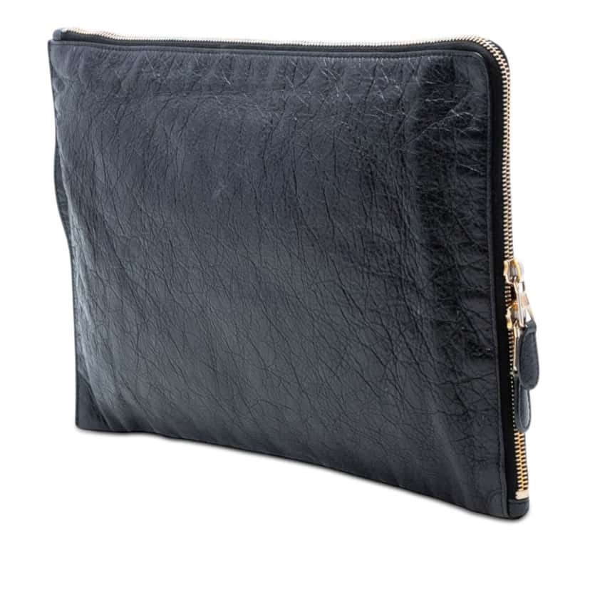 Balenciaga Lambskin Motocross Giant 12 Zip Around Flat Clutch Black Leather Very good condition - Back View