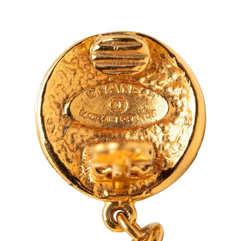 Chanel CC Gold Plated Round Dangle Clip On Earrings Gold Metal Very good condition - Inside View