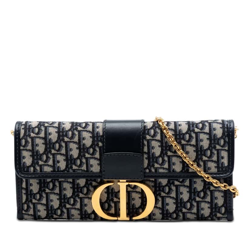 Dior Oblique Canvas 30 Montaigne Clutch With Chain Blue Very good condition - Front View