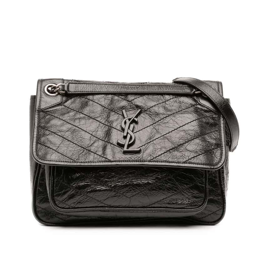 Saint Laurent Medium Crinkled Calfskin Niki Black Leather Very good condition - Front View