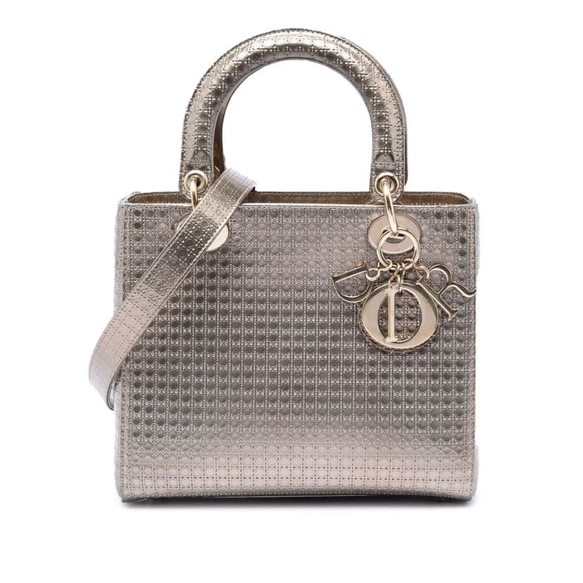 Dior Medium Metallic Patent Microcannage Lady Dior Gold Leather Very good condition - Front View