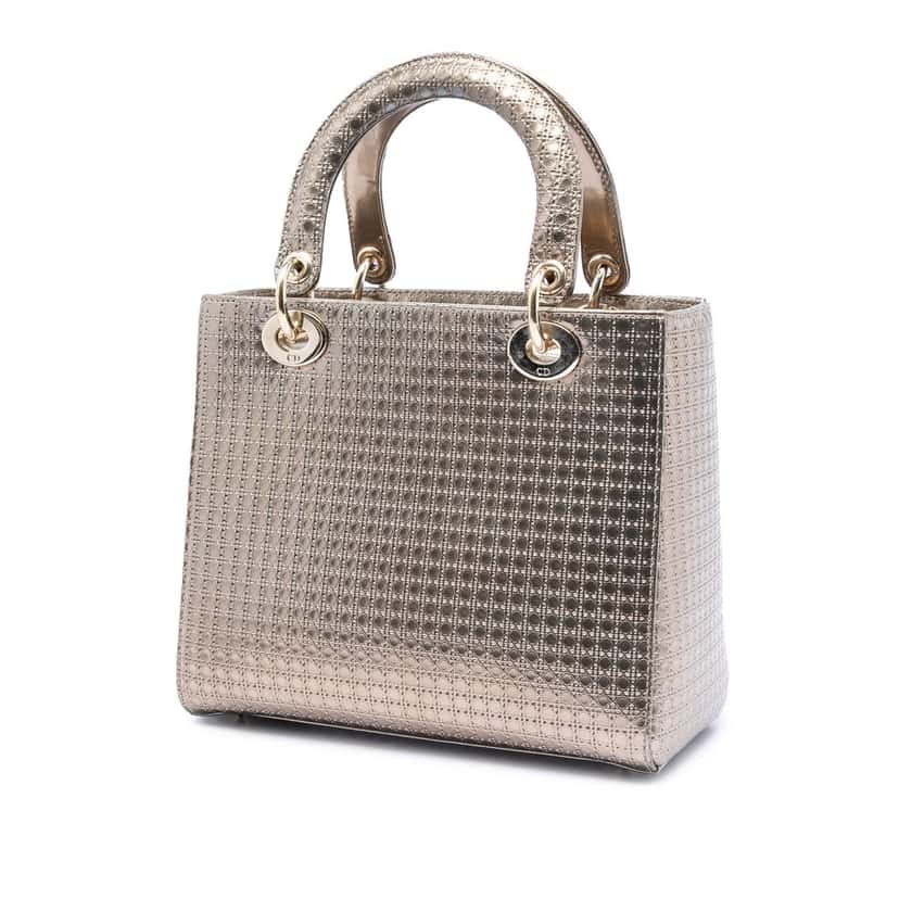 Dior Medium Metallic Patent Microcannage Lady Dior Gold Leather Very good condition - Back View