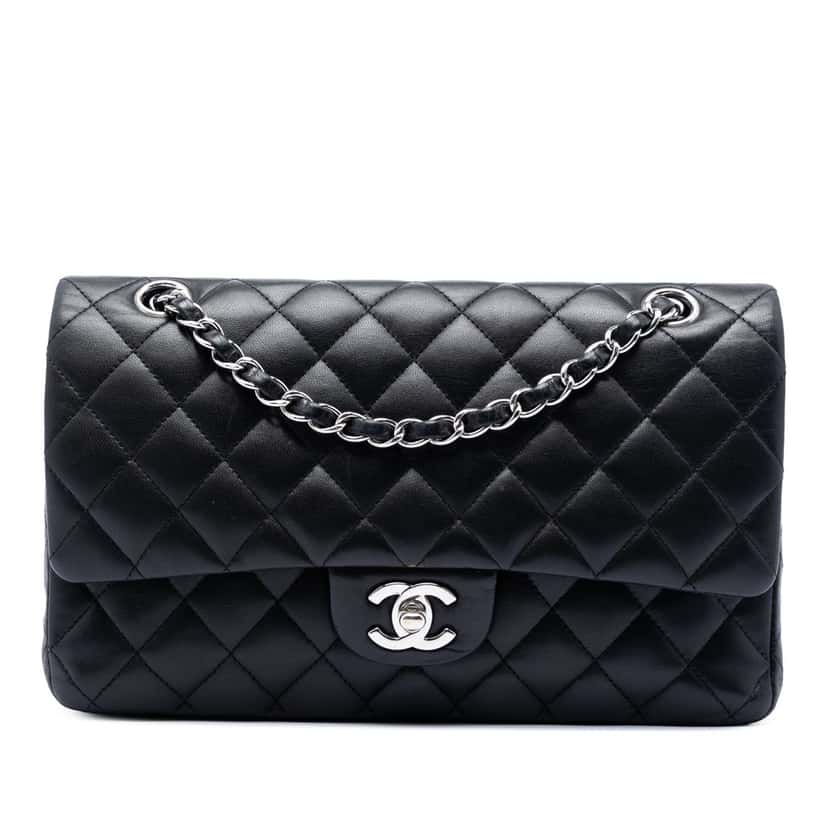 Chanel Medium Classic Lambskin Double Flap Black Leather Very good condition - Front View