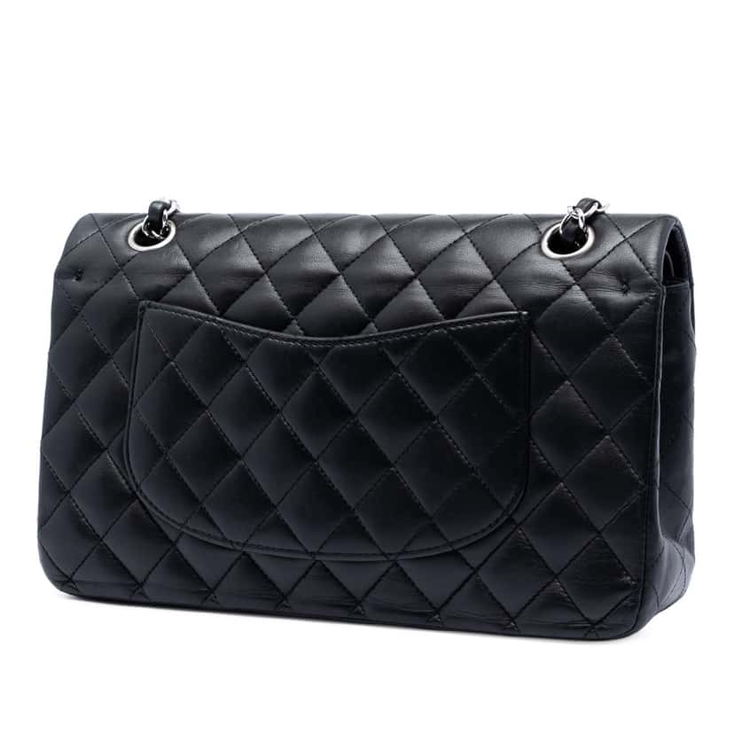 Chanel Medium Classic Lambskin Double Flap Black Leather Very good condition - Back View