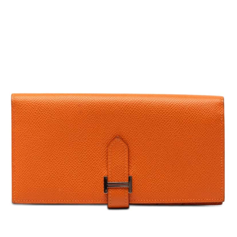 Hermès Epsom Bearn Soufflet Wallet Orange Leather Very good condition - Front View